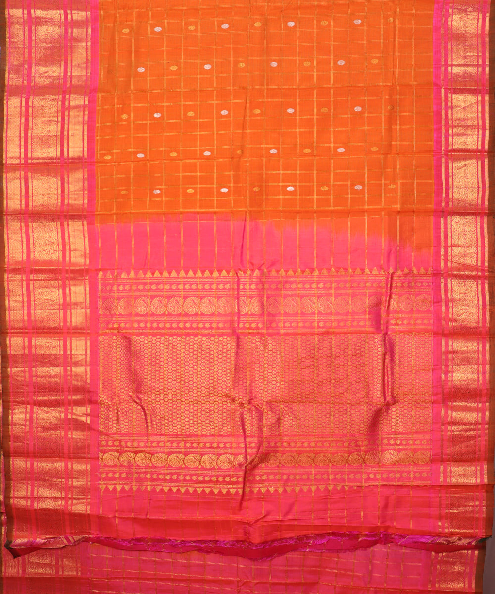 Pumpkin orange color Handloom Gadwal sico saree