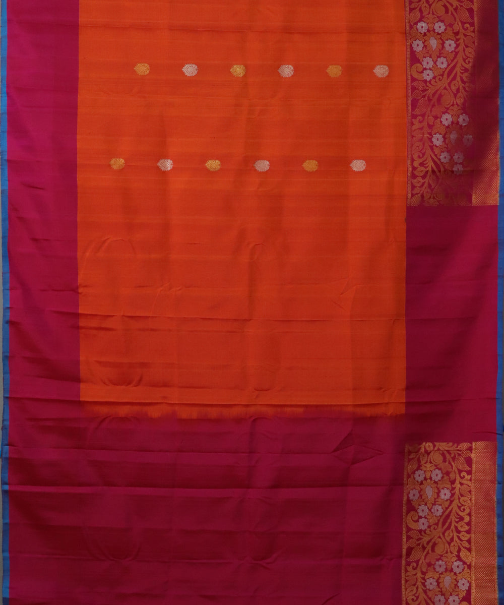 Tiger orange color handloom Gadwal Silk saree