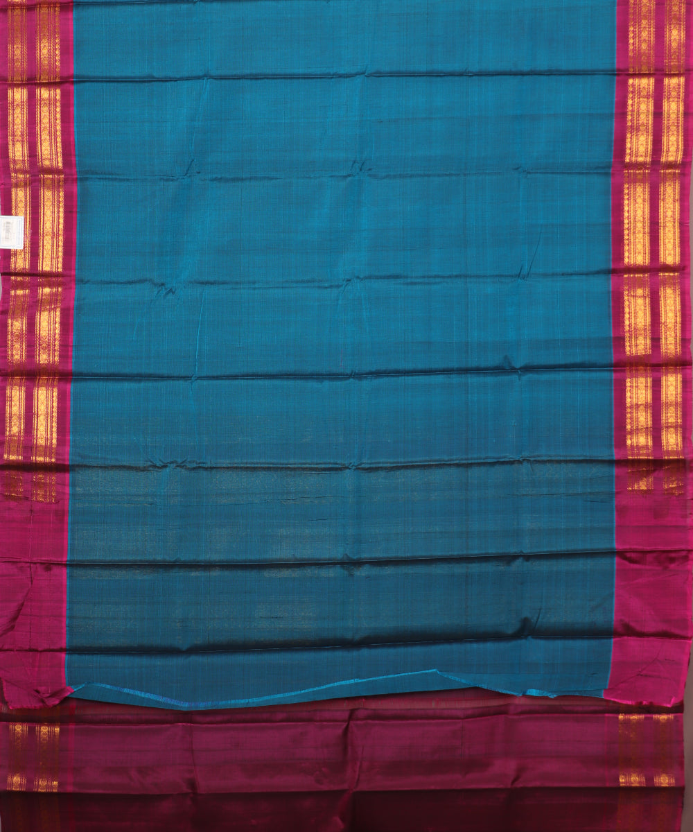 Prussian blue colour Handloom Gadwal sico saree