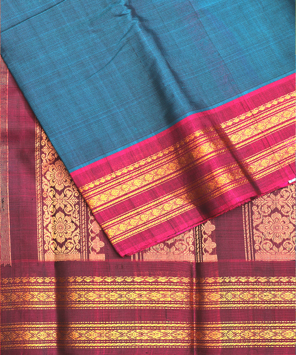 Prussian blue colour Handloom Gadwal sico saree