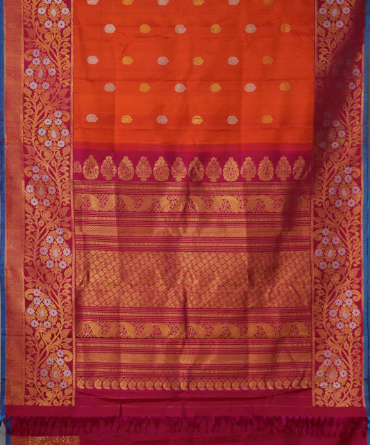 Tiger orange color handloom Gadwal Silk saree