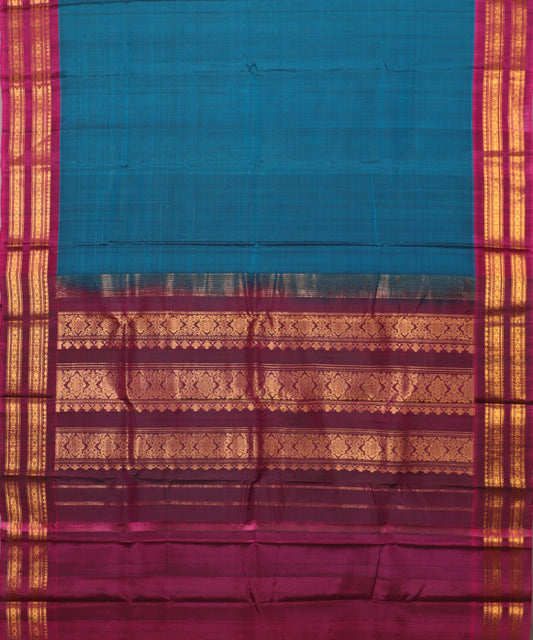 Prussian blue colour Handloom Gadwal sico saree