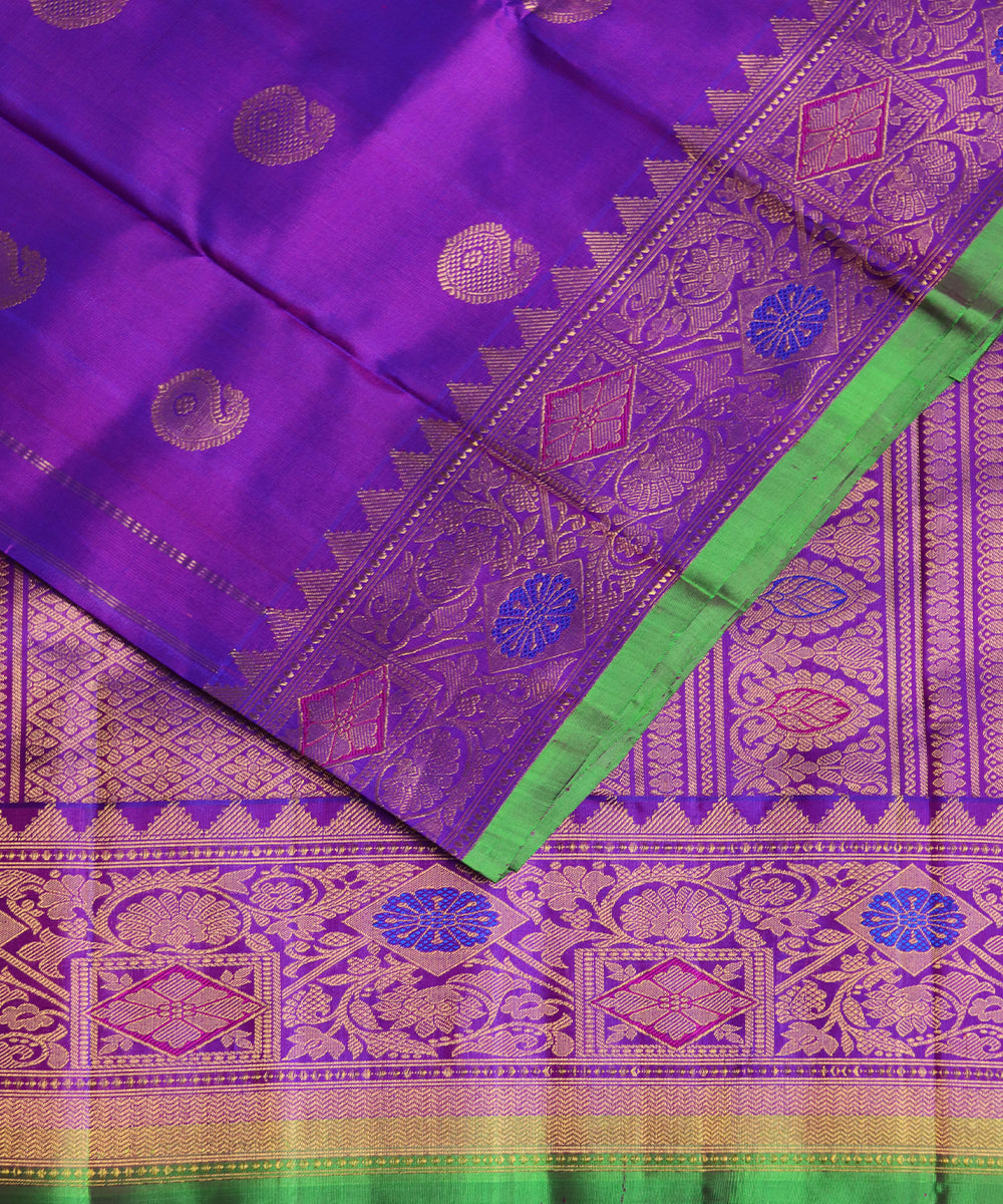 Electric violet color handloom Gadwal Silk saree