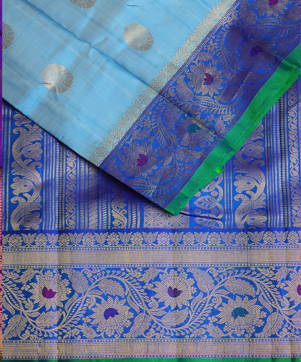 Steel blue color handloom Gadwal Silk saree