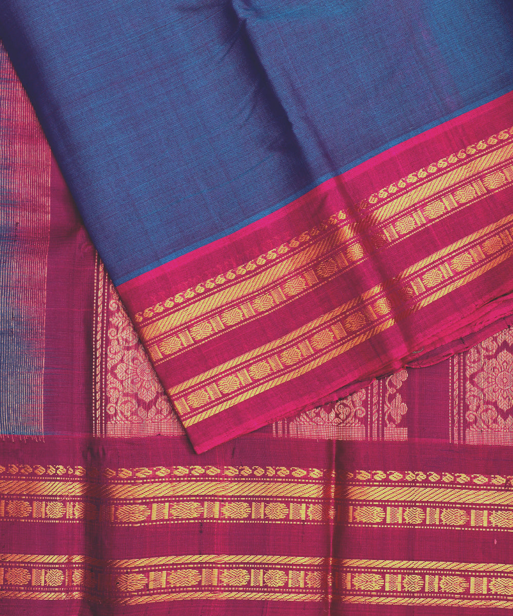 Prussian blue shade Handloom Gadwal sico saree