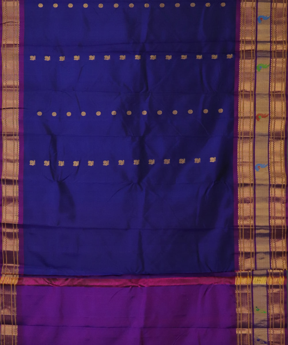 Navy blue color handloom Gadwal Silk saree