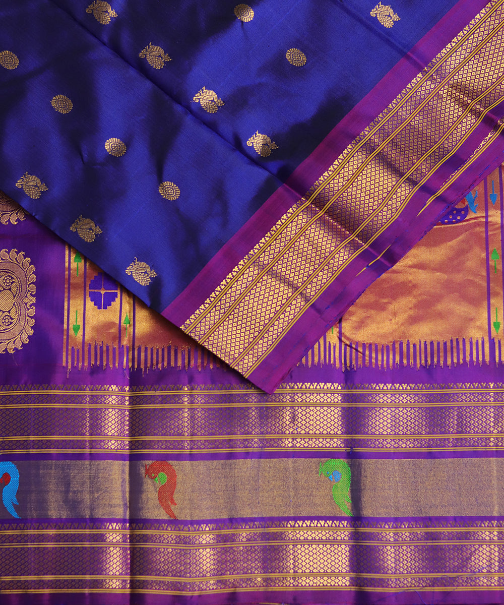 Navy blue color handloom Gadwal Silk saree