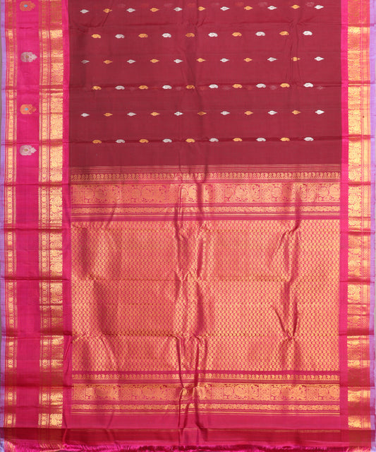 Sangria red color Handloom Gadwal sico saree
