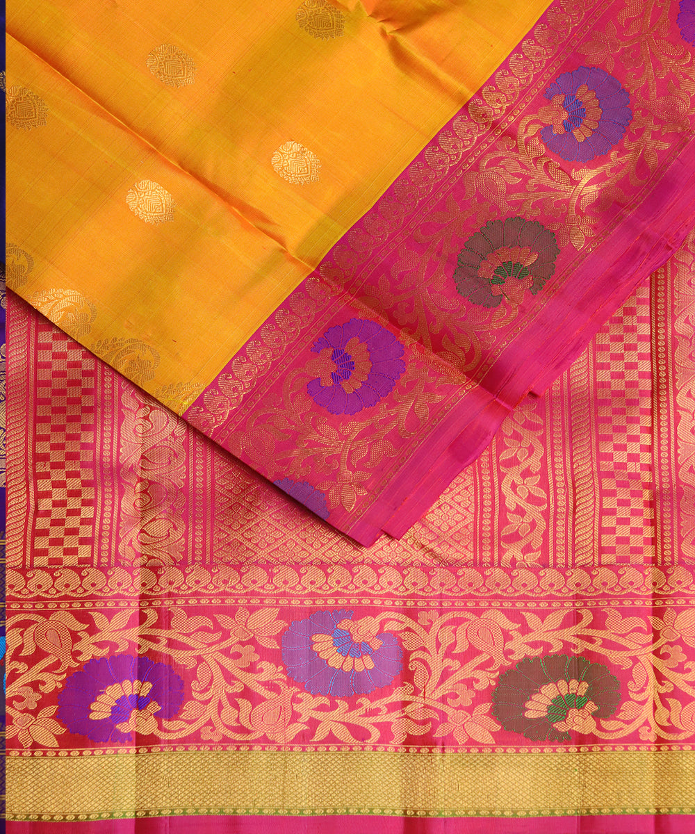 Apricot orange color handloom Gadwal Silk saree