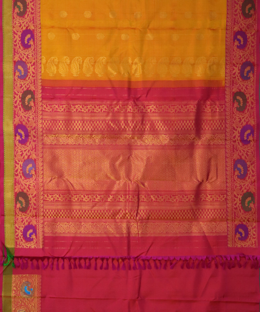 Apricot orange color handloom Gadwal Silk saree