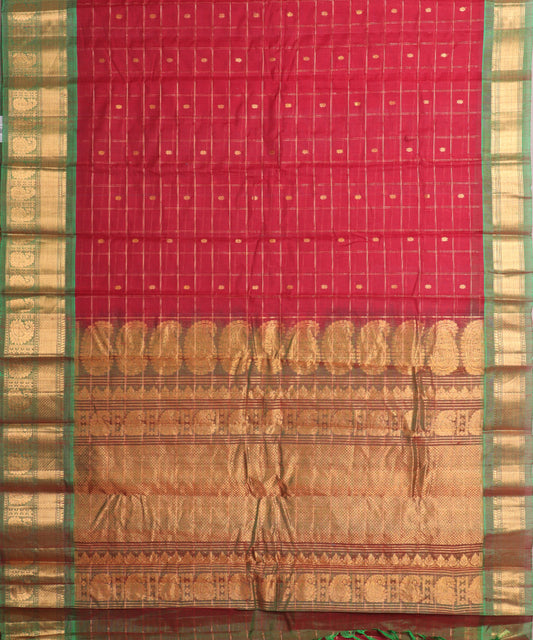 Burgundy red color Handloom Gadwal sico saree
