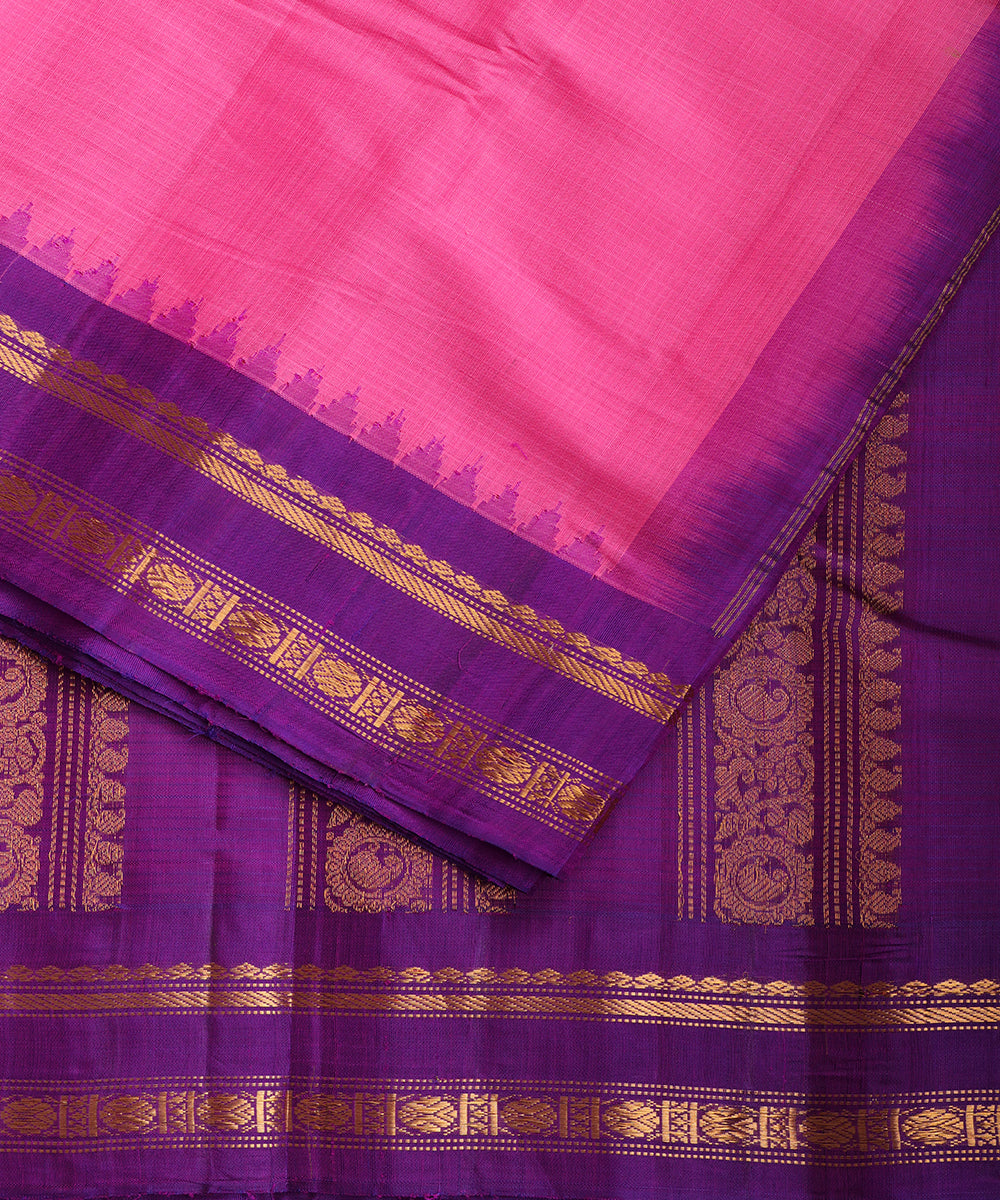 Hot pink color handloom Gadwal cotton saree
