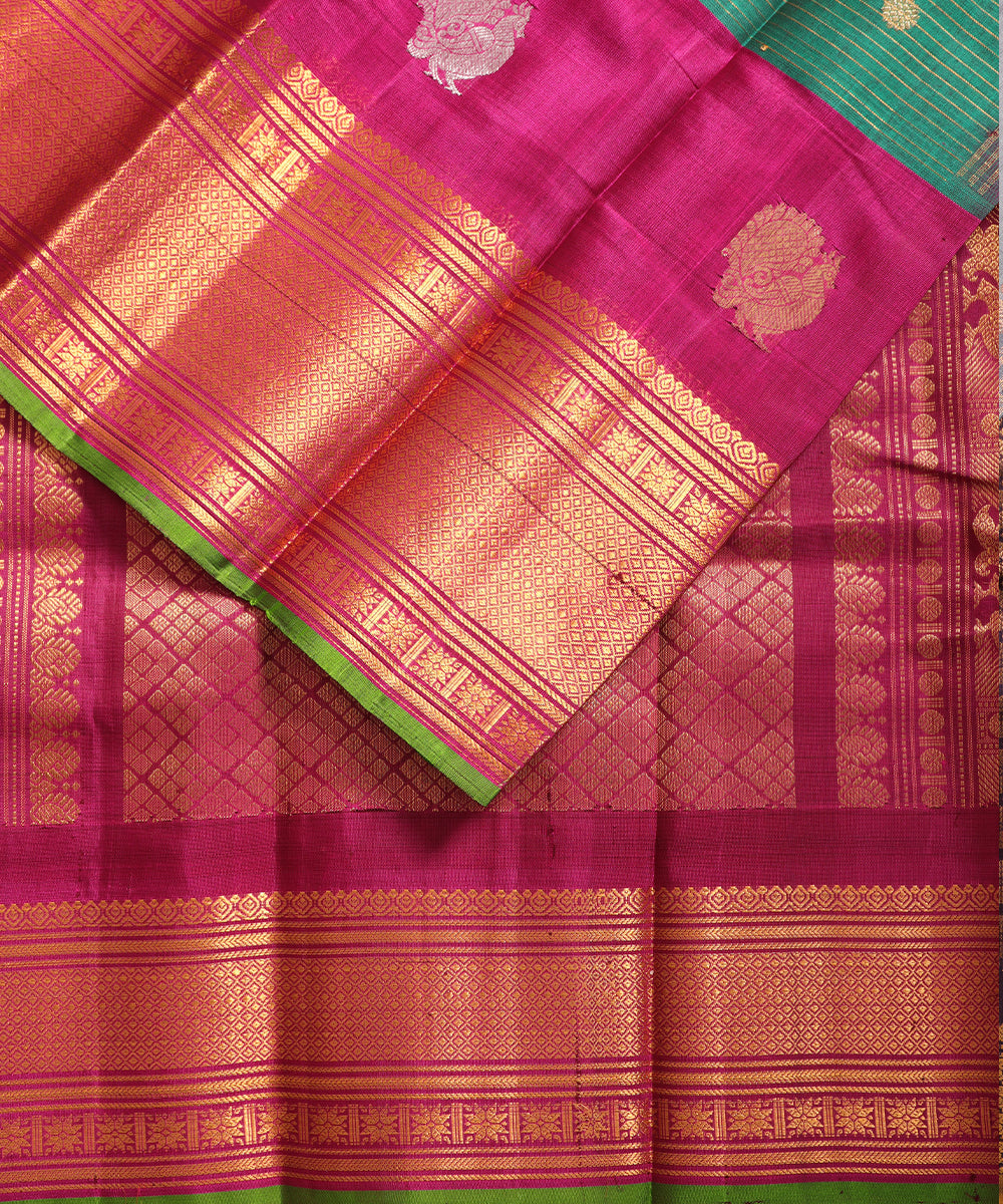Fern green color Handloom Gadwal sico saree