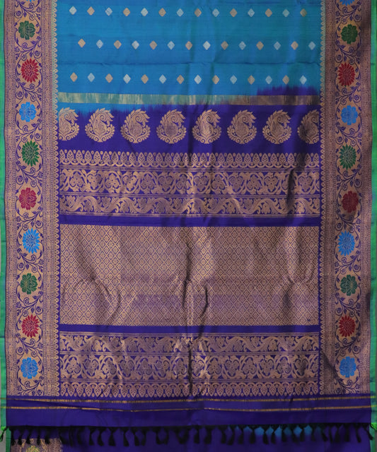 Carolina blue shade color handloom Gadwal Silk saree