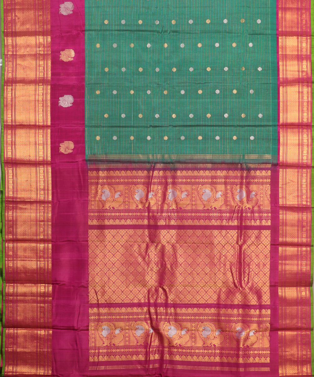 Fern green color Handloom Gadwal sico saree