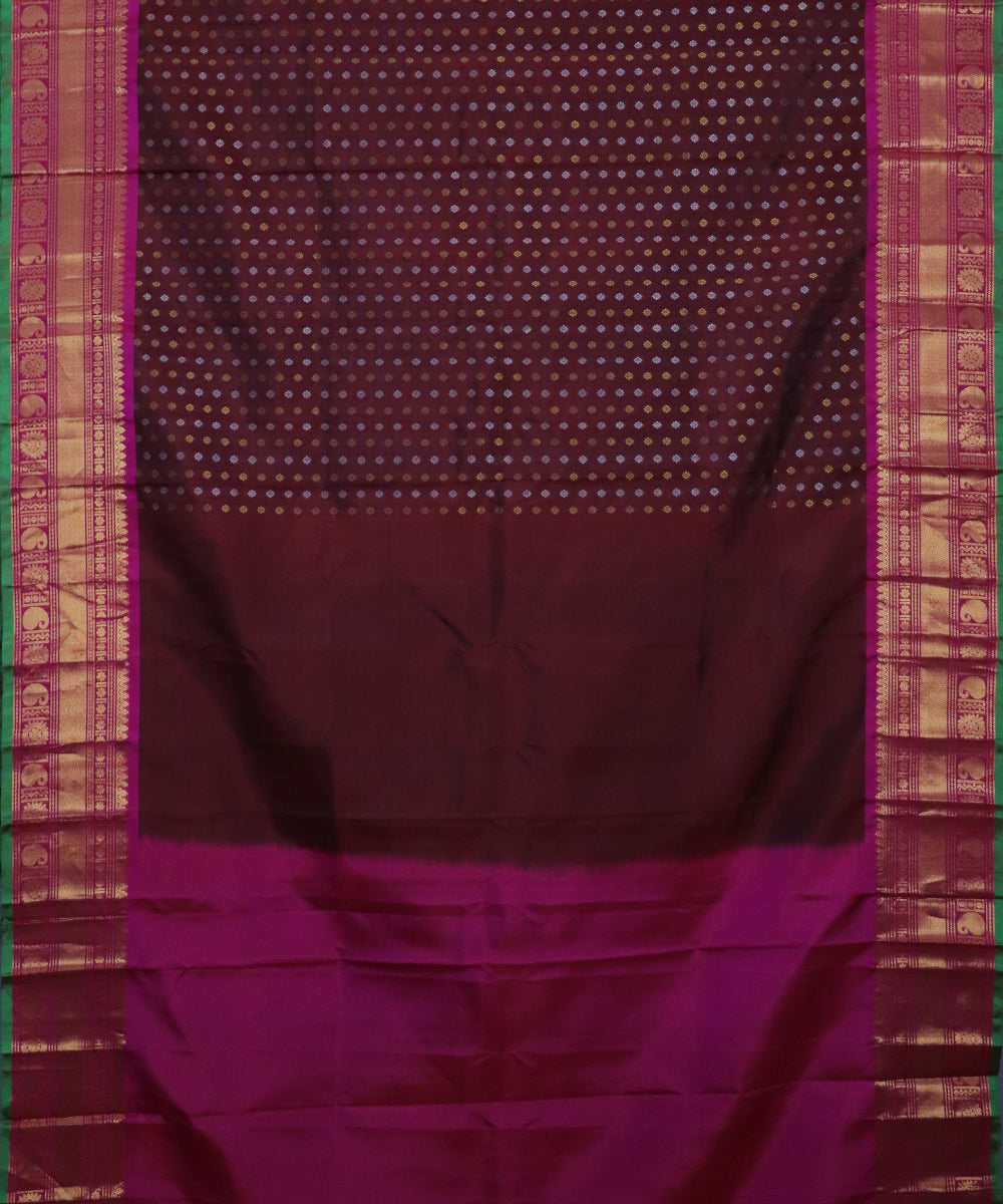 Mahogany red color handloom Gadwal Silk saree