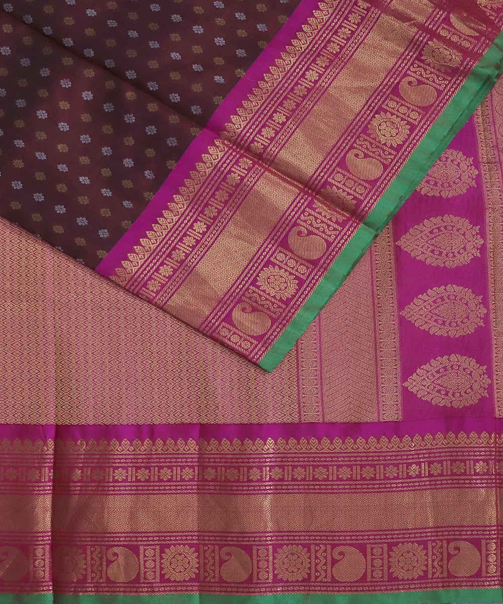 Mahogany red color handloom Gadwal Silk saree