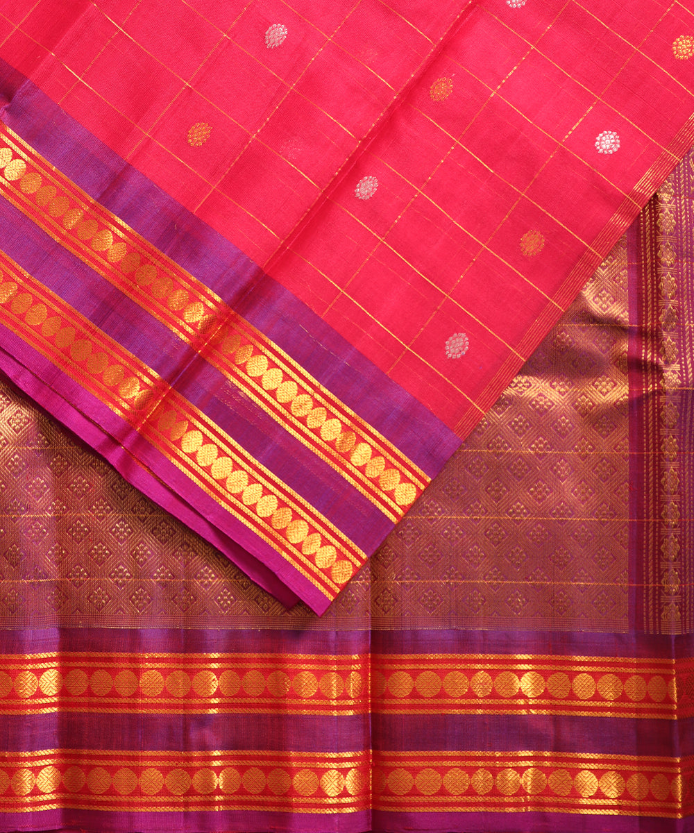Ruby pink color Handloom Gadwal sico saree