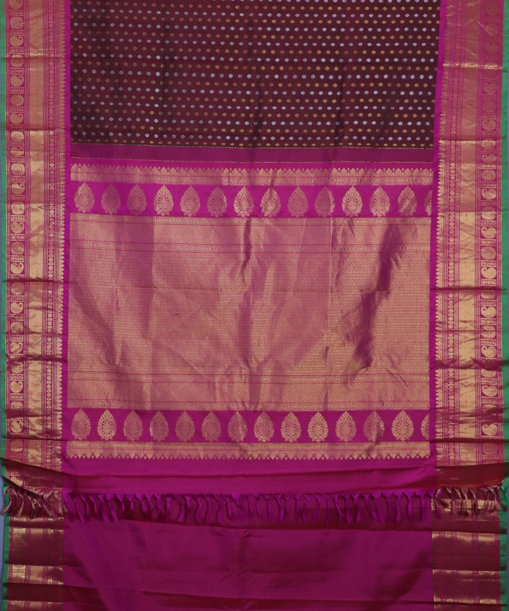 Mahogany red color handloom Gadwal Silk saree