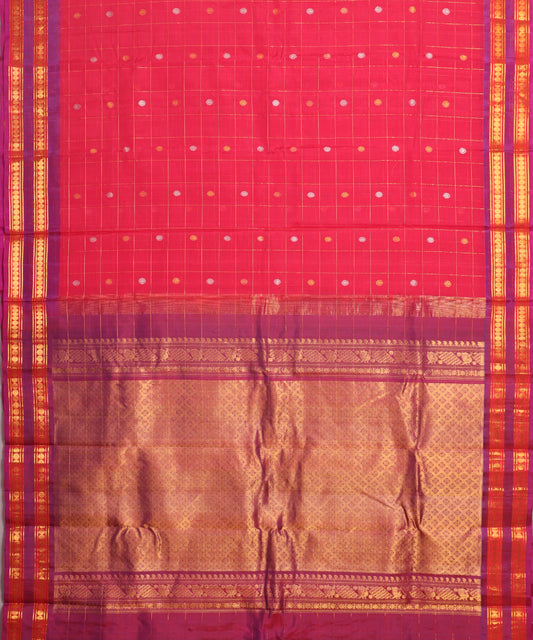 Ruby pink color Handloom Gadwal sico saree