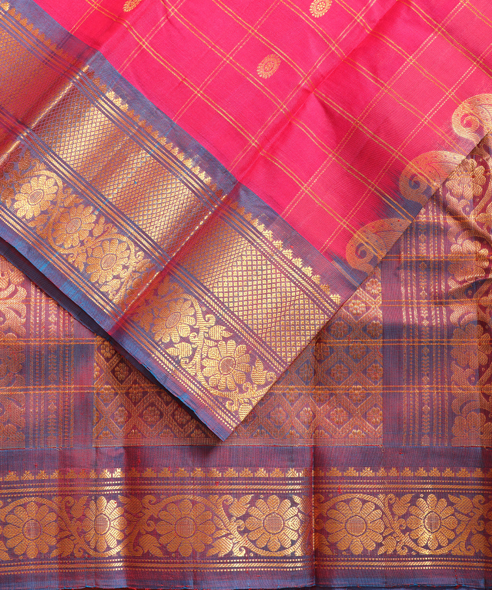 Magenta pink color Handloom Gadwal sico saree