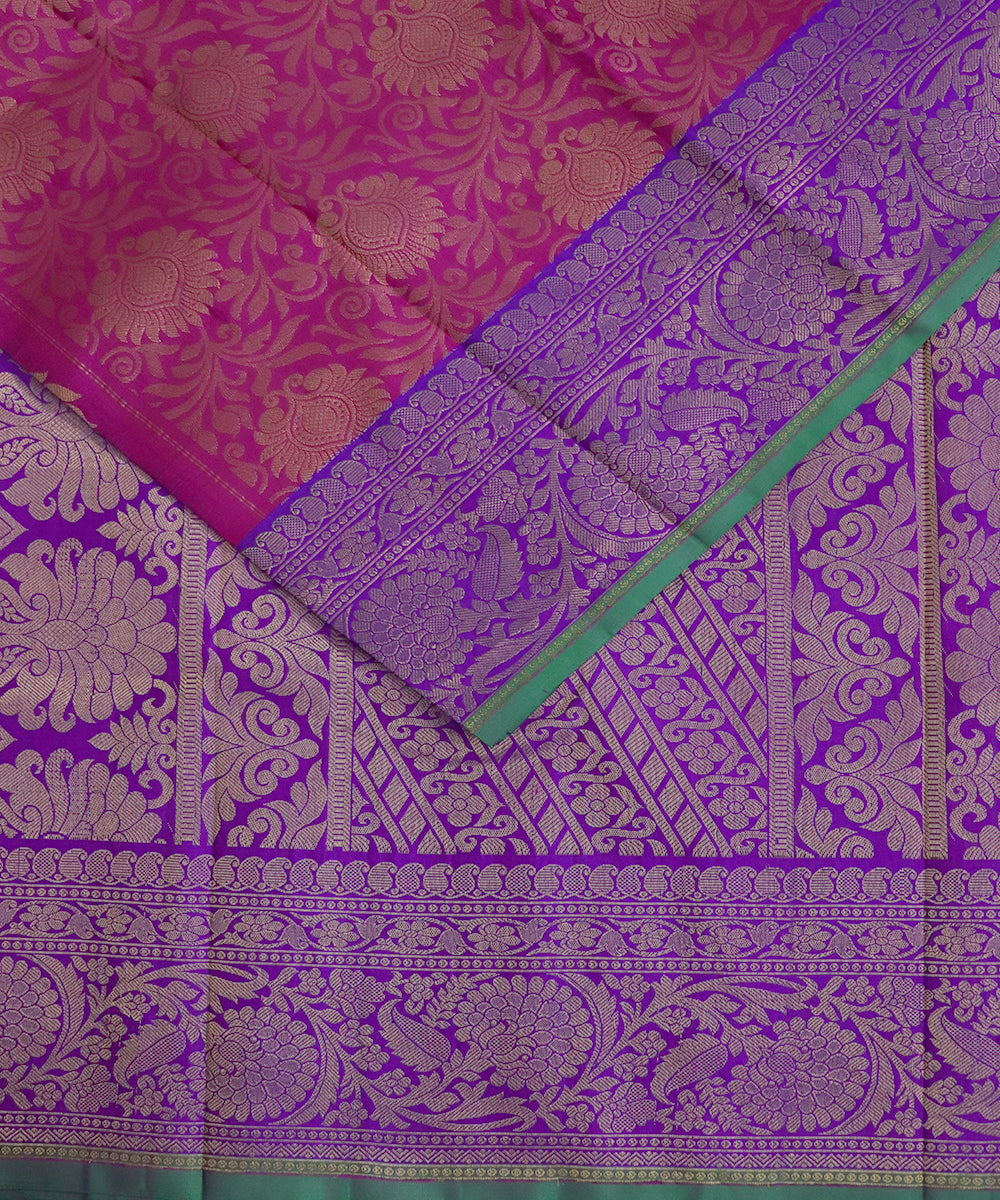 Ruby pink color handloom Gadwal Silk saree