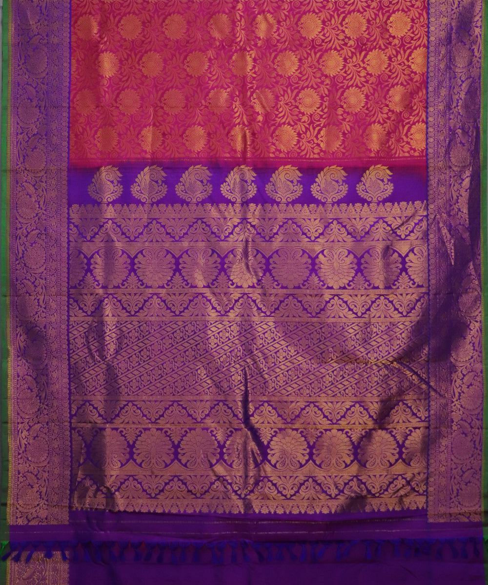 Ruby pink color handloom Gadwal Silk saree