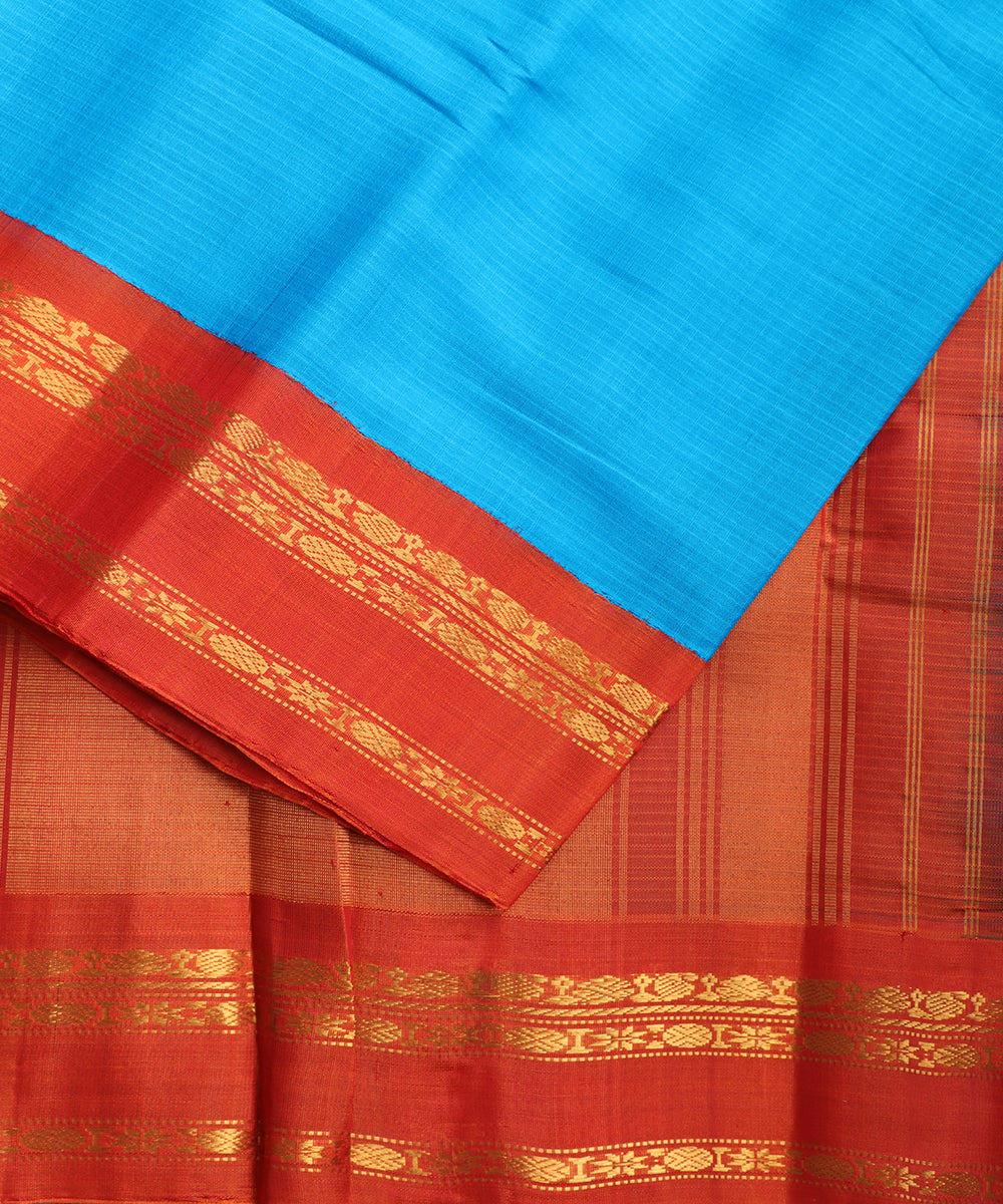 Azure blue color handloom Gadwal cotton saree