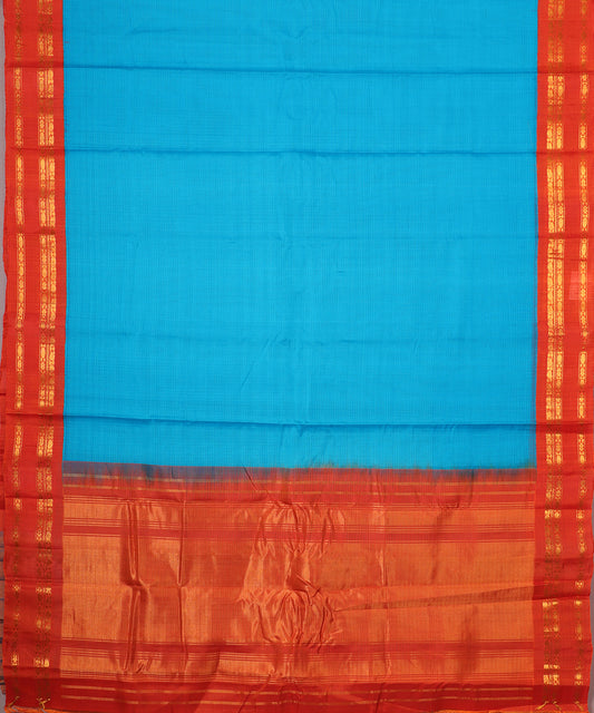 Azure blue color handloom Gadwal cotton saree