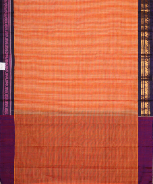 Pumpkin orange color handloom Gadwal cotton saree