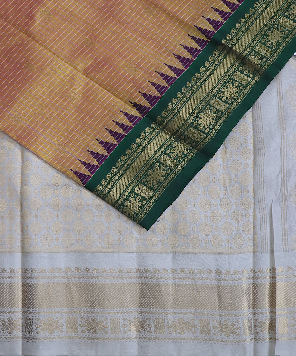 Golden shade color handloom Gadwal Silk saree