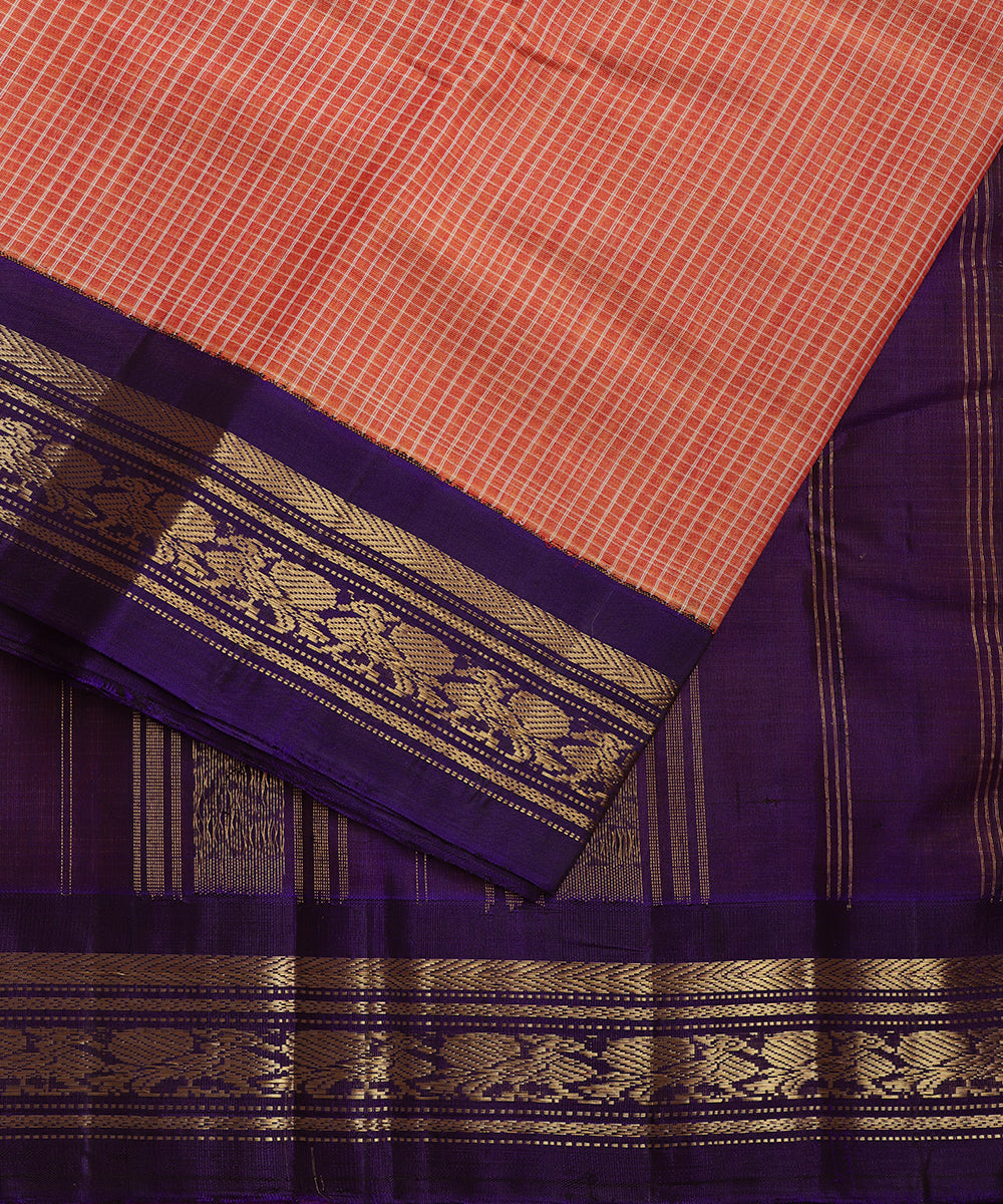 Pumpkin orange color handloom Gadwal cotton saree