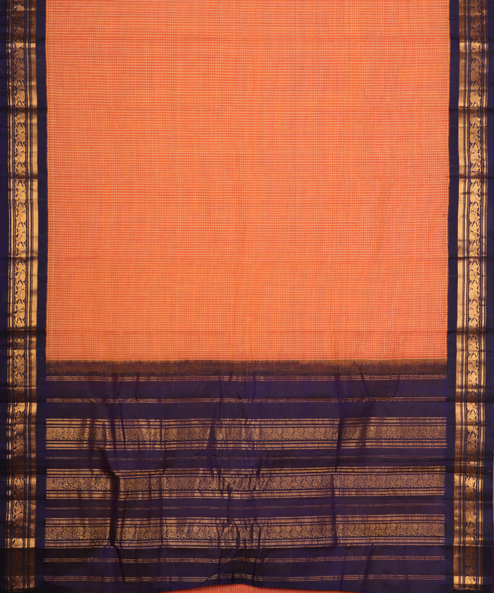 Pumpkin orange color handloom Gadwal cotton saree