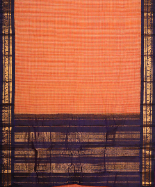 Pumpkin orange color handloom Gadwal cotton saree