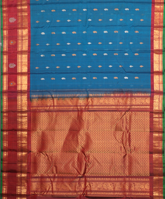 Prussian blue color Handloom Gadwal sico saree