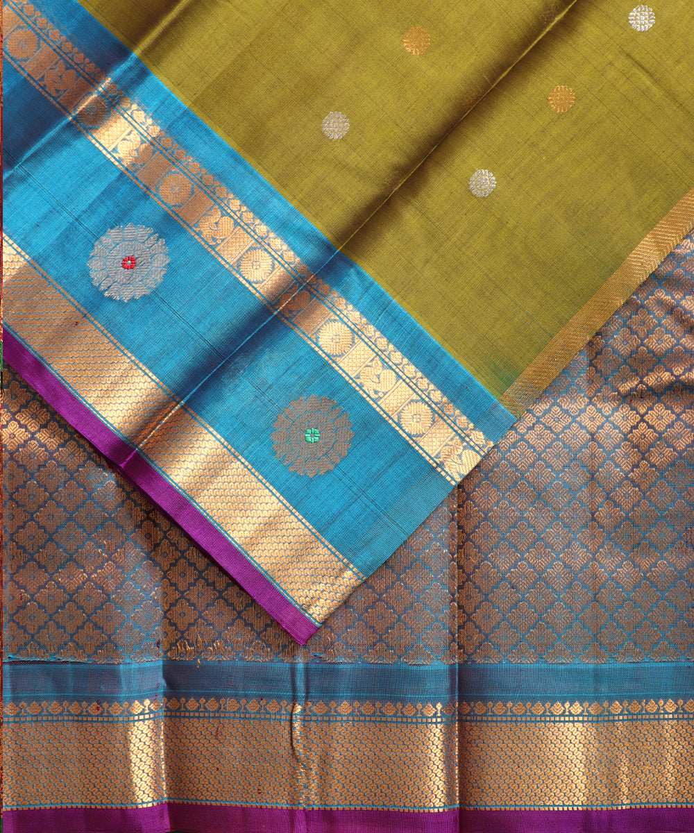 Army green color Handloom Gadwal sico saree
