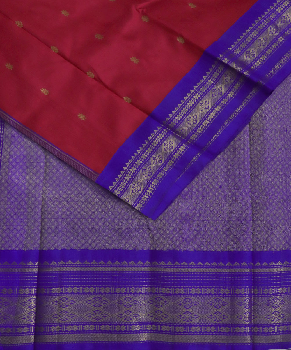 Burgundy red color handloom Gadwal Silk saree