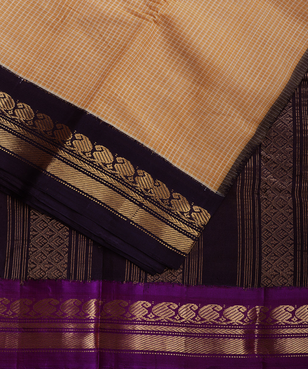 Amber orange color handloom Gadwal cotton saree