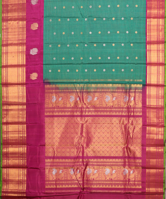 Fern green color Handloom Gadwal sico saree