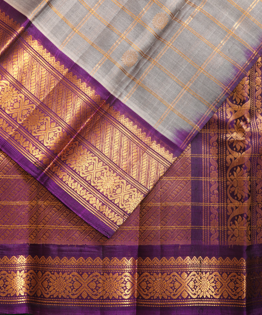Mink gray color Handloom Gadwal sico saree