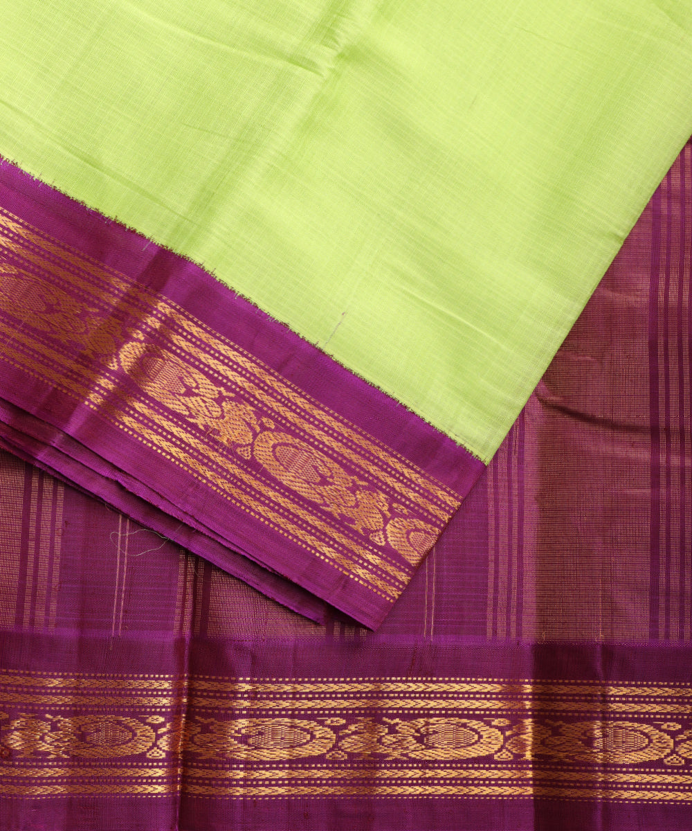 Parrot green color handloom Gadwal cotton saree