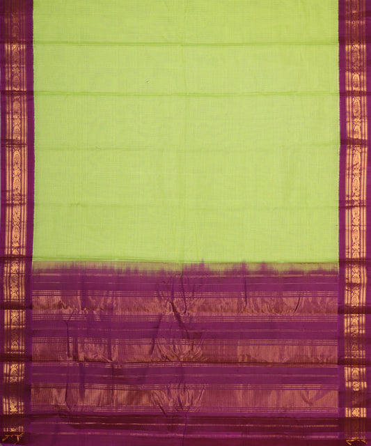 Parrot green color handloom Gadwal cotton saree