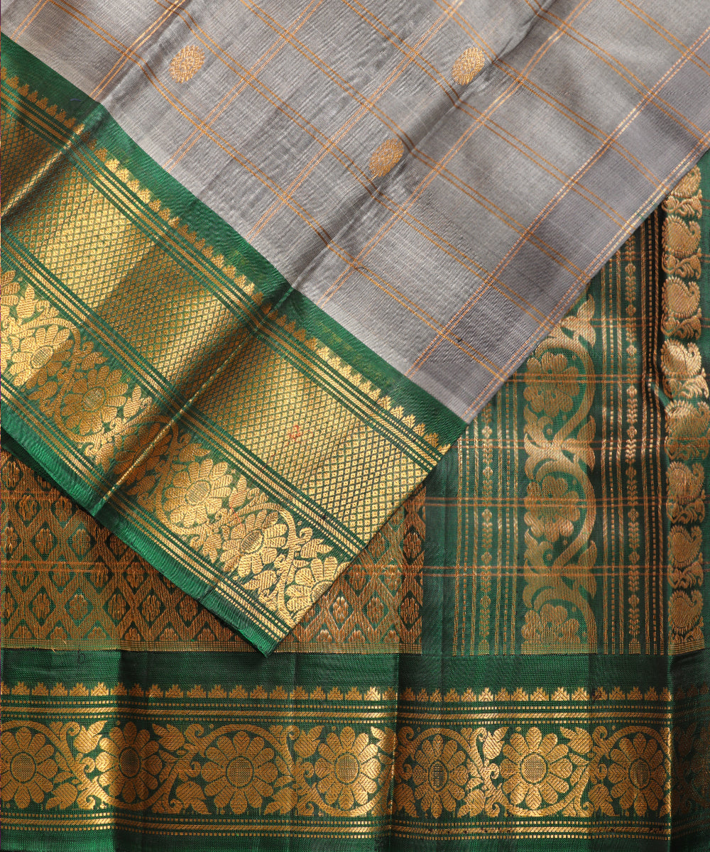 Fossil gray color Handloom Gadwal sico saree