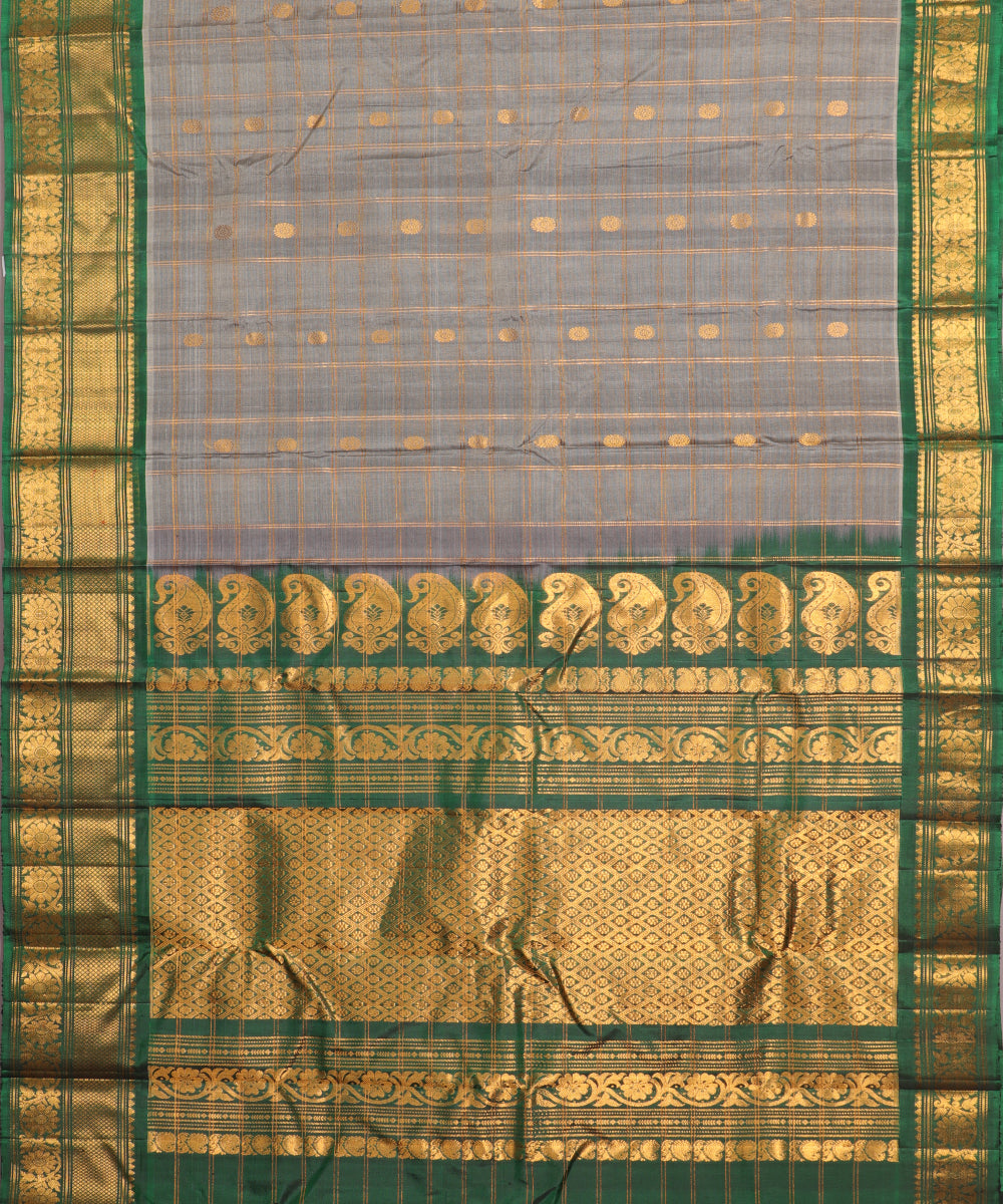 Fossil gray color Handloom Gadwal sico saree