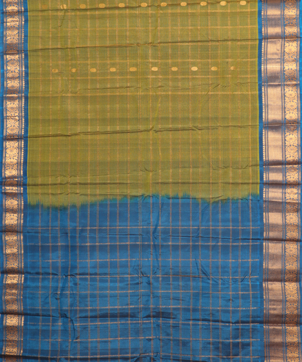 Olive green color Handloom Gadwal sico saree