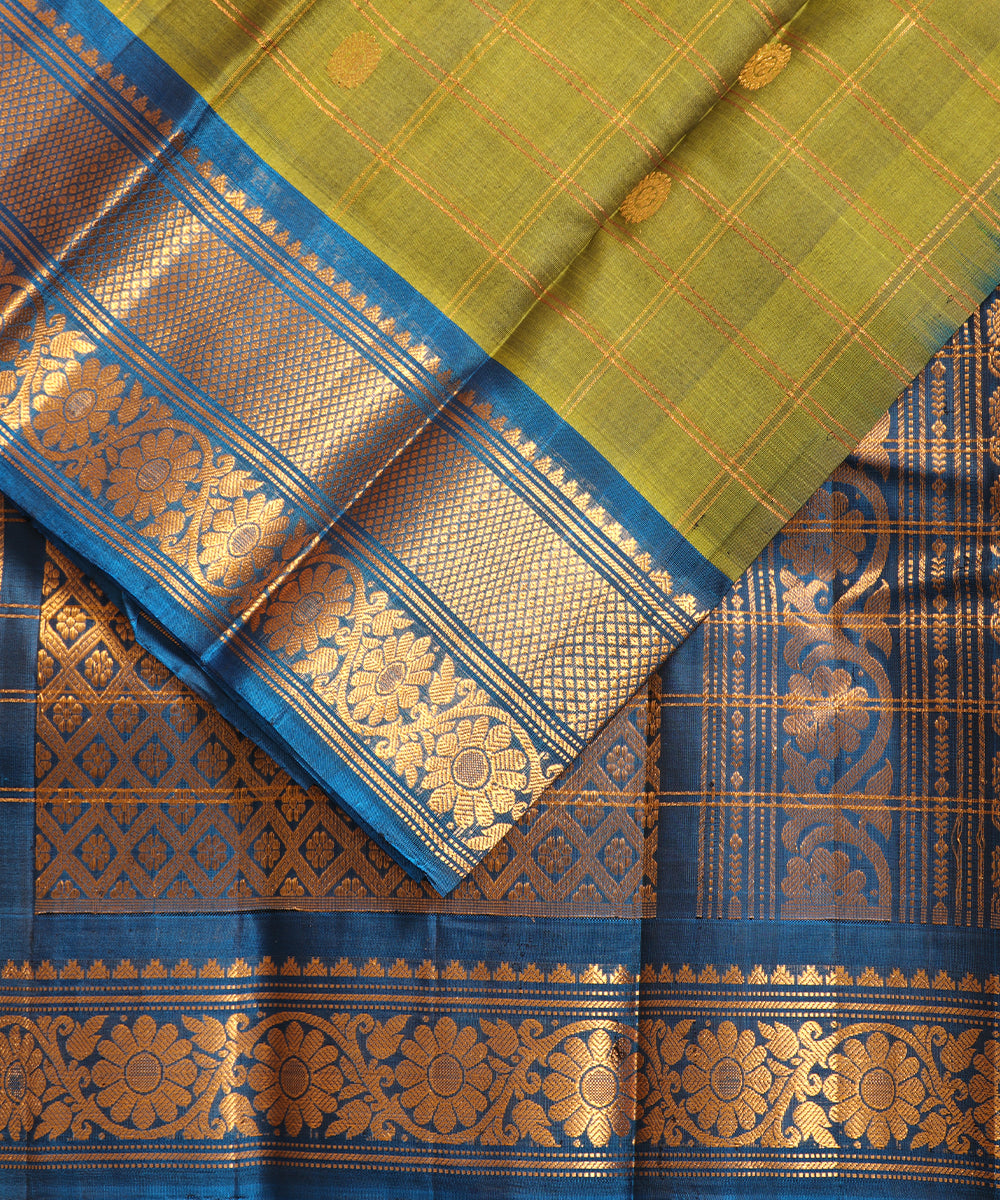 Olive green color Handloom Gadwal sico saree