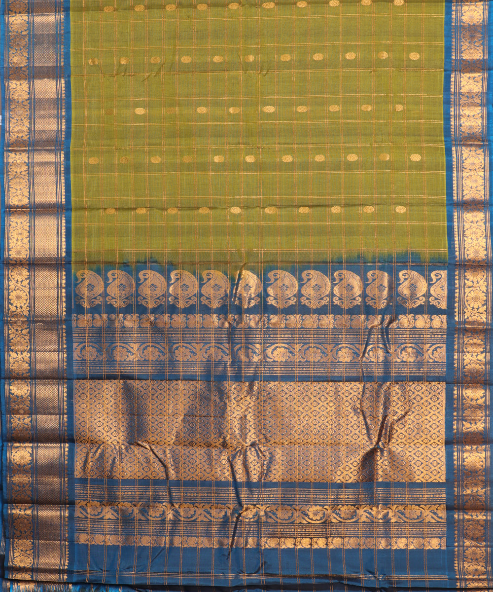 Olive green color Handloom Gadwal sico saree