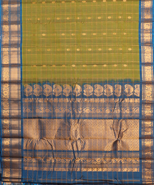 Olive green color Handloom Gadwal sico saree