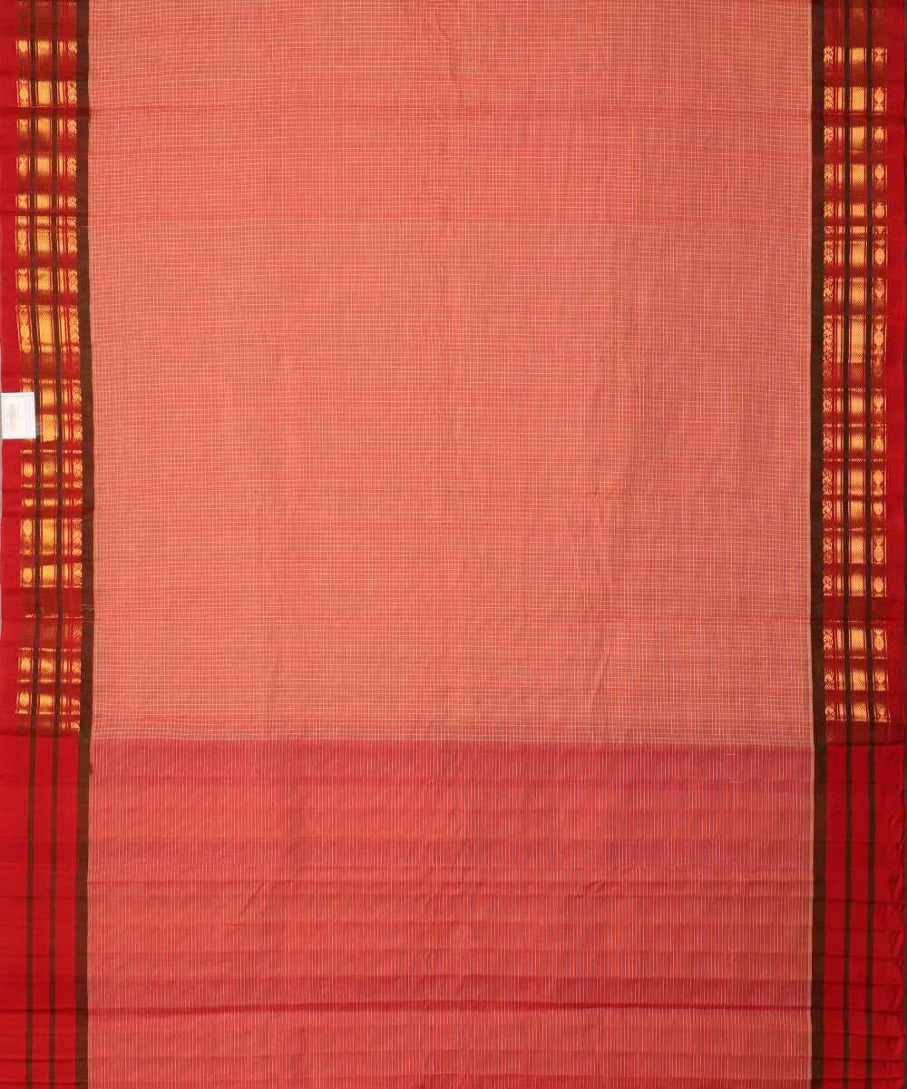 Indian red color handloom Gadwal cotton saree