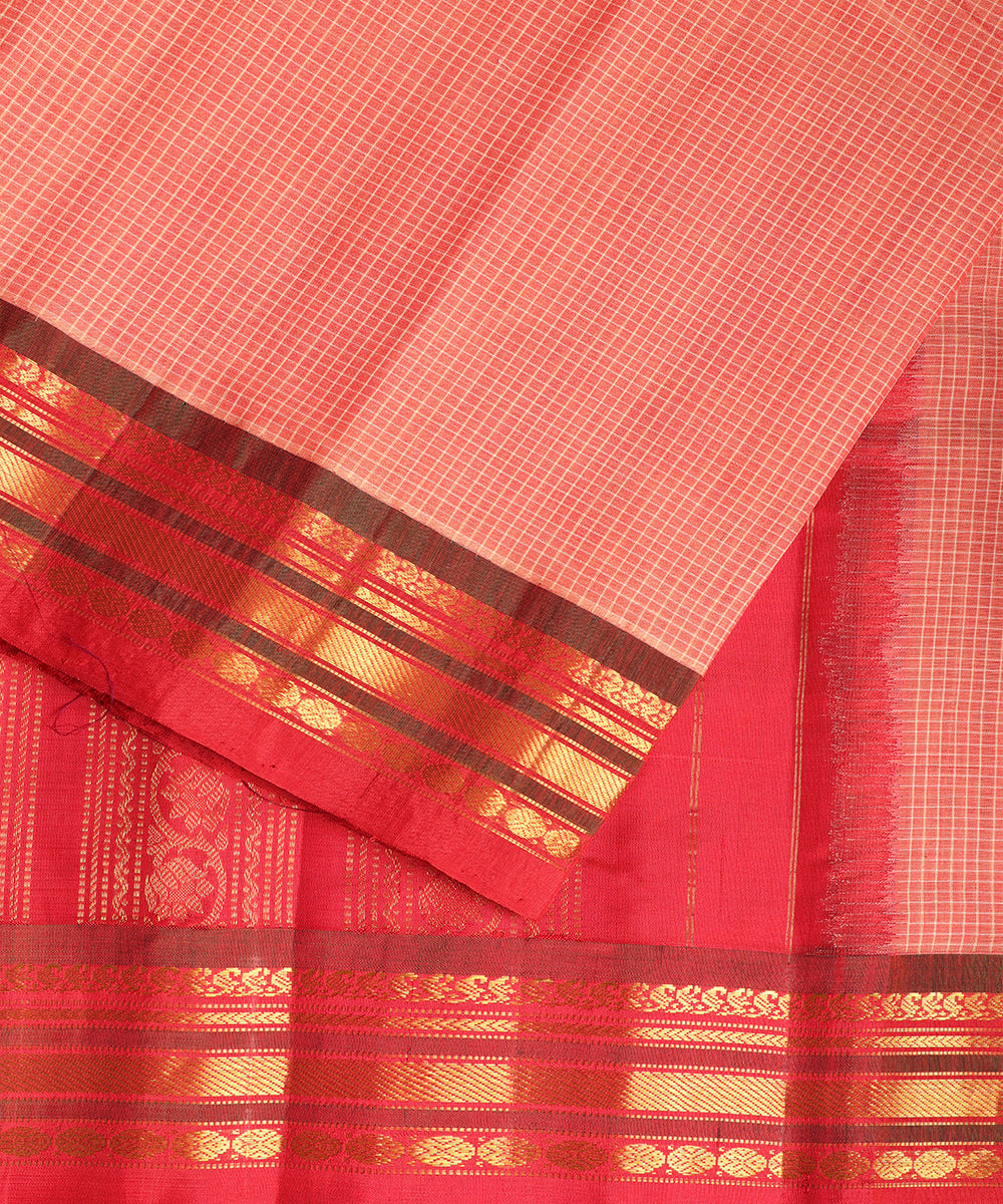 Indian red color handloom Gadwal cotton saree